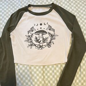 Chic Olive and Cream Graphic Long Sleeve Top